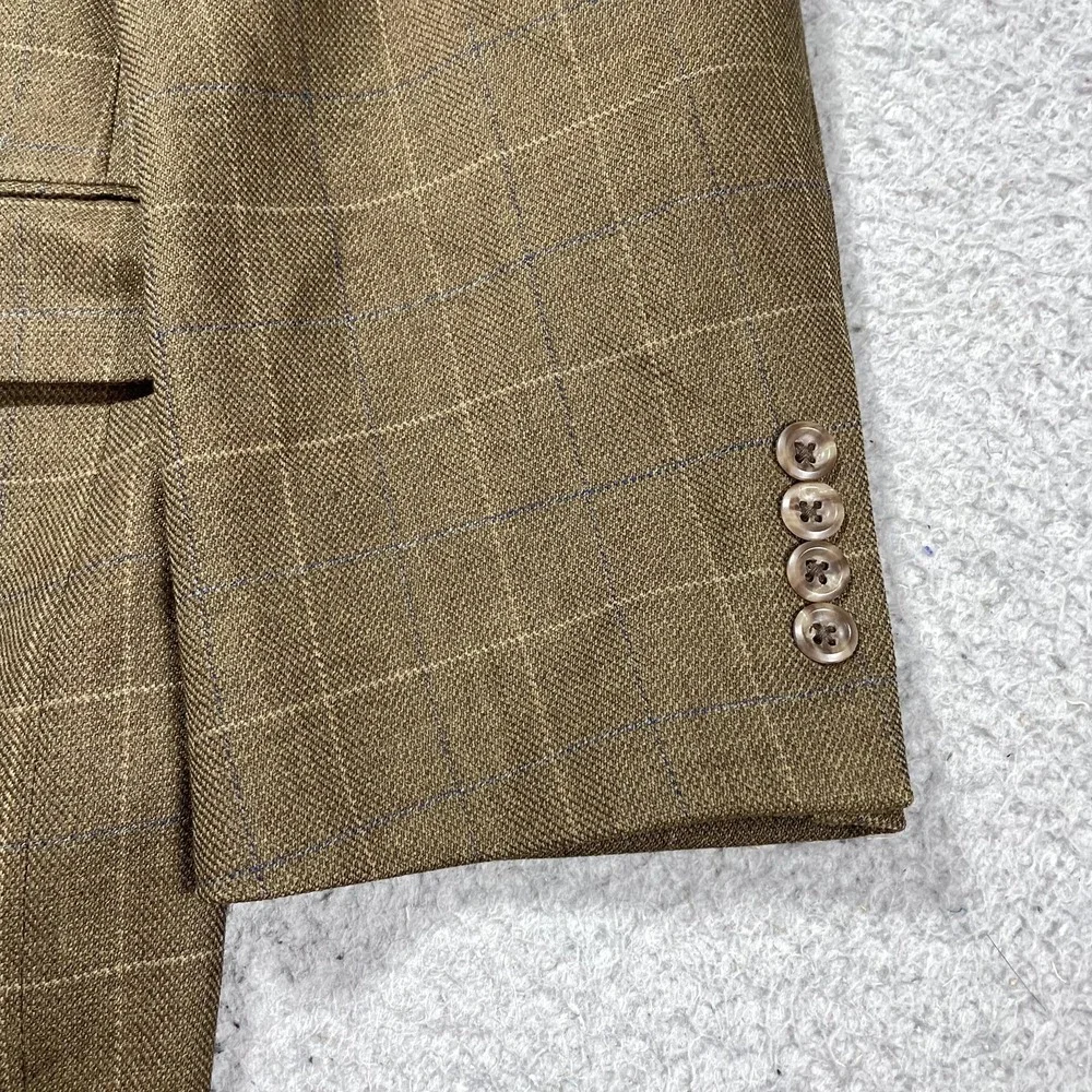 Pronto‎ Uomo Sport Coat Mens 54L Brown Windowpane Plaid Lambswool Tweed Blazer